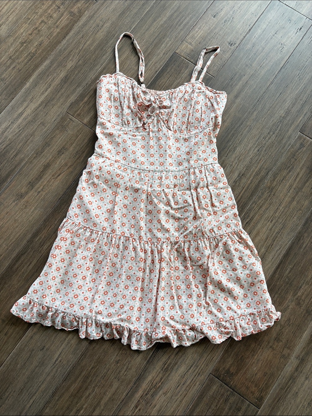 Hollister Peach Smocked dress with Floral Straps small